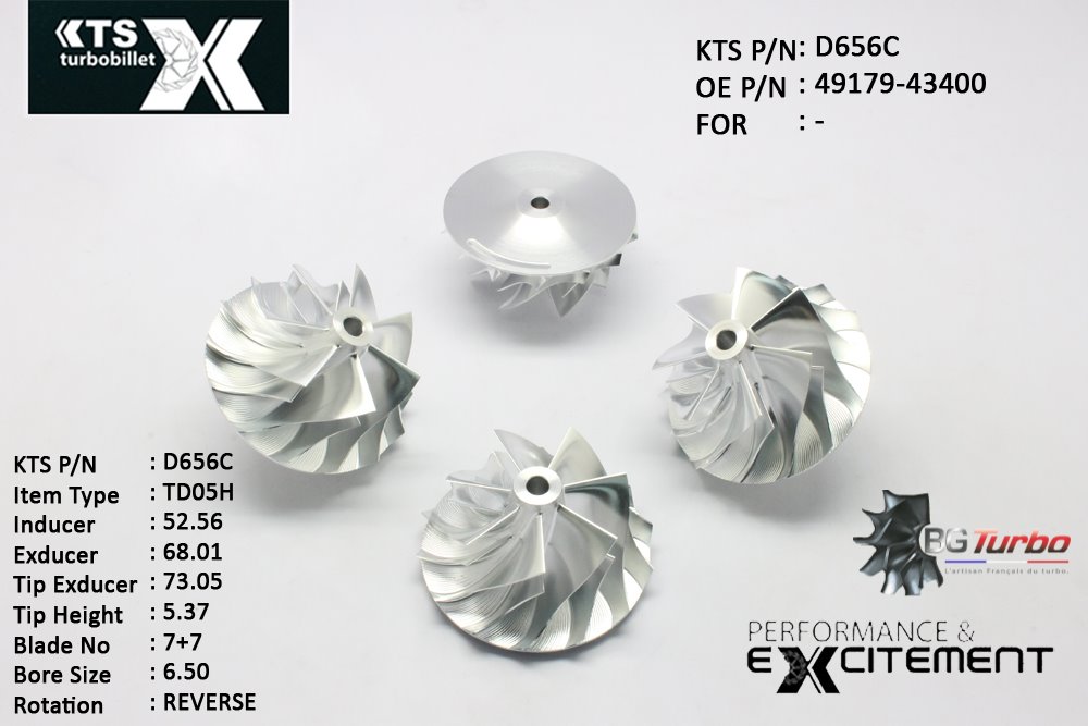 Turbo ROUE FORGÉE MFS PERFORMANCE - 7+7 PALES - INDUCER : 52,56 - EXDUCER : 68,01 - TYPE : TD05HANGLE : 45° - ROTATION : Reverse - SUPER BACK : 2,9 - BORE SIZE : 6,5
